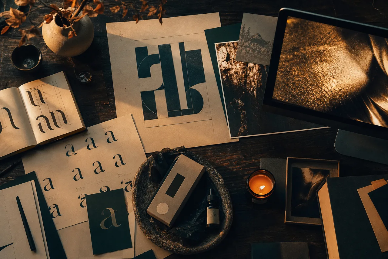 The flat-lay where packaging and screen share one palette