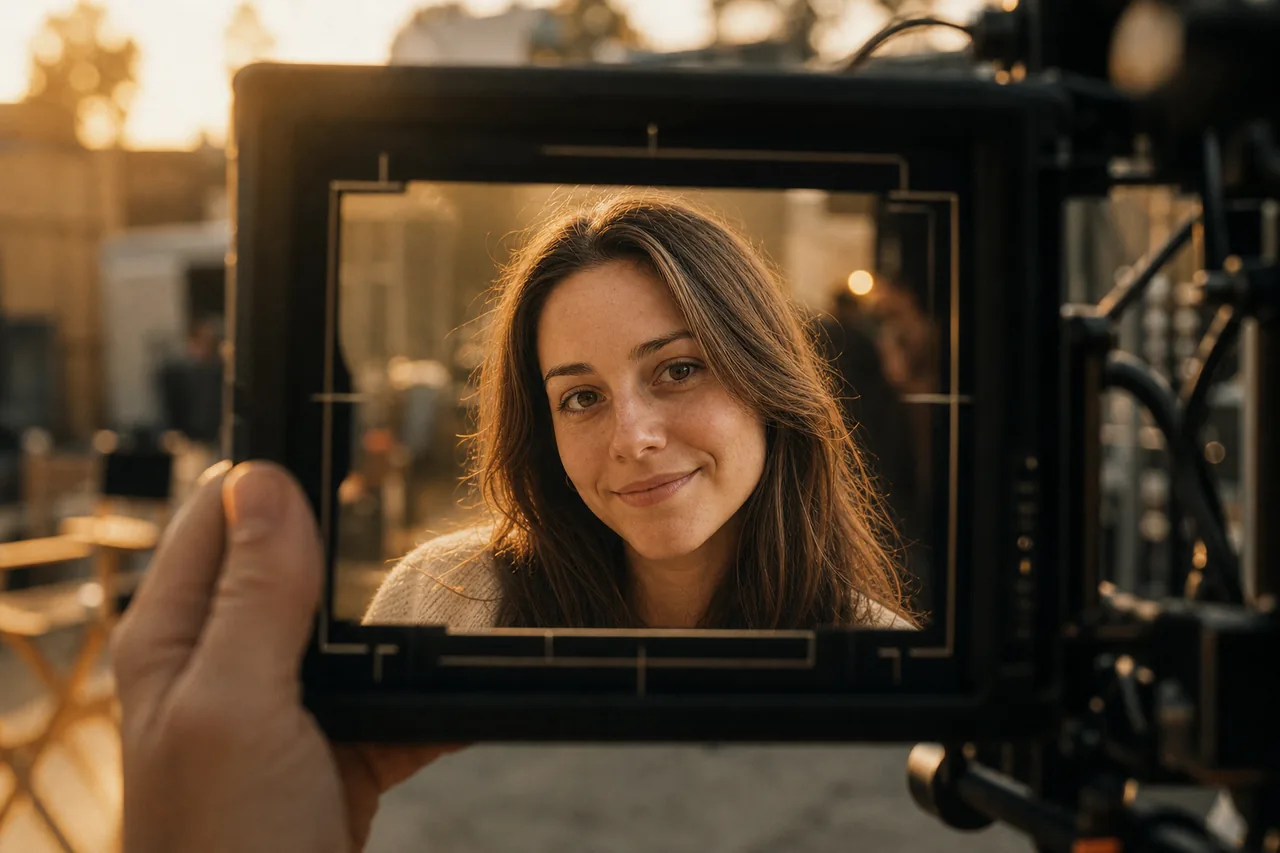 Framed inside the director's viewfinder at golden hour