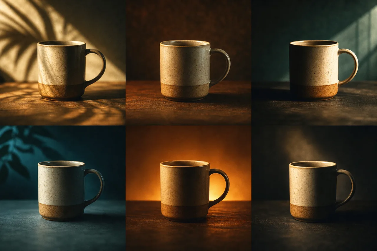 One mug, six lighting setups