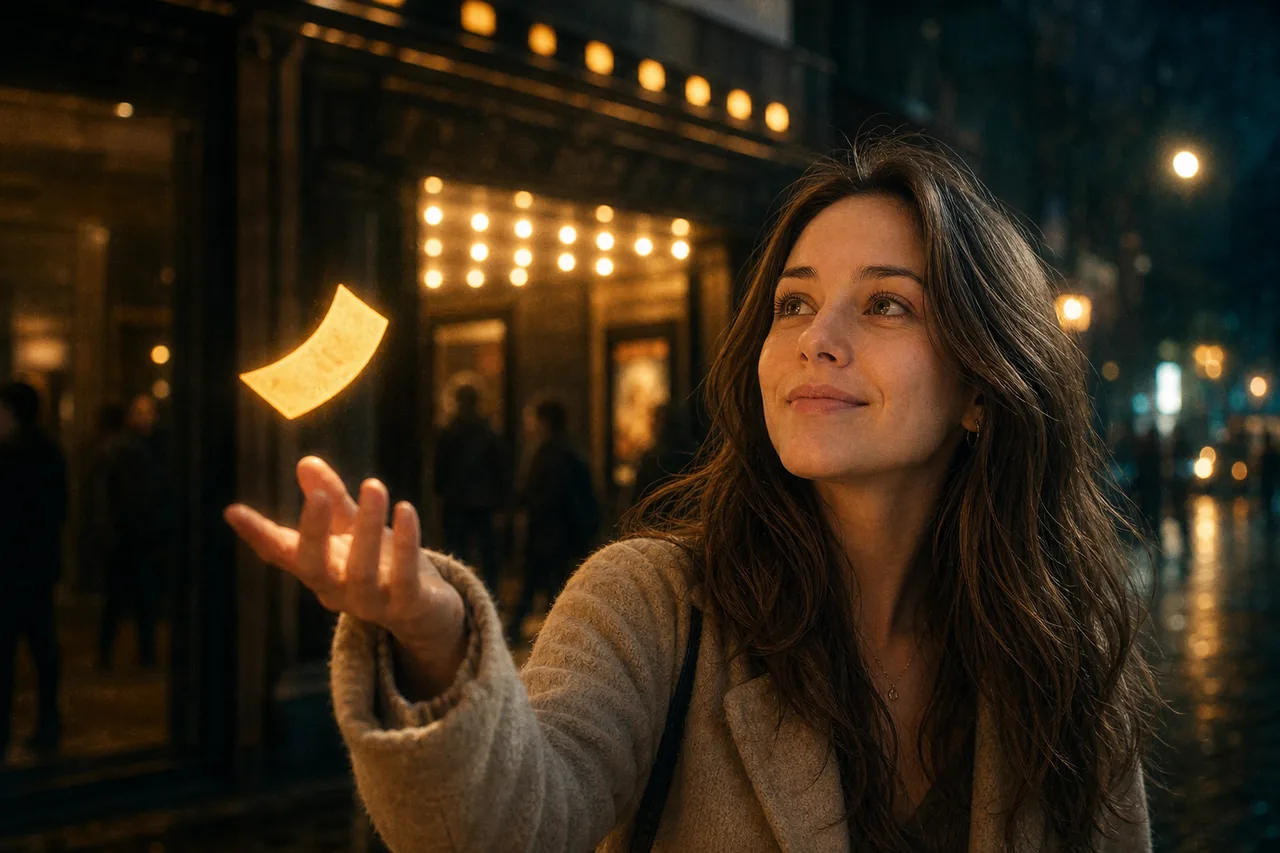 Catching a free ticket outside the cinema