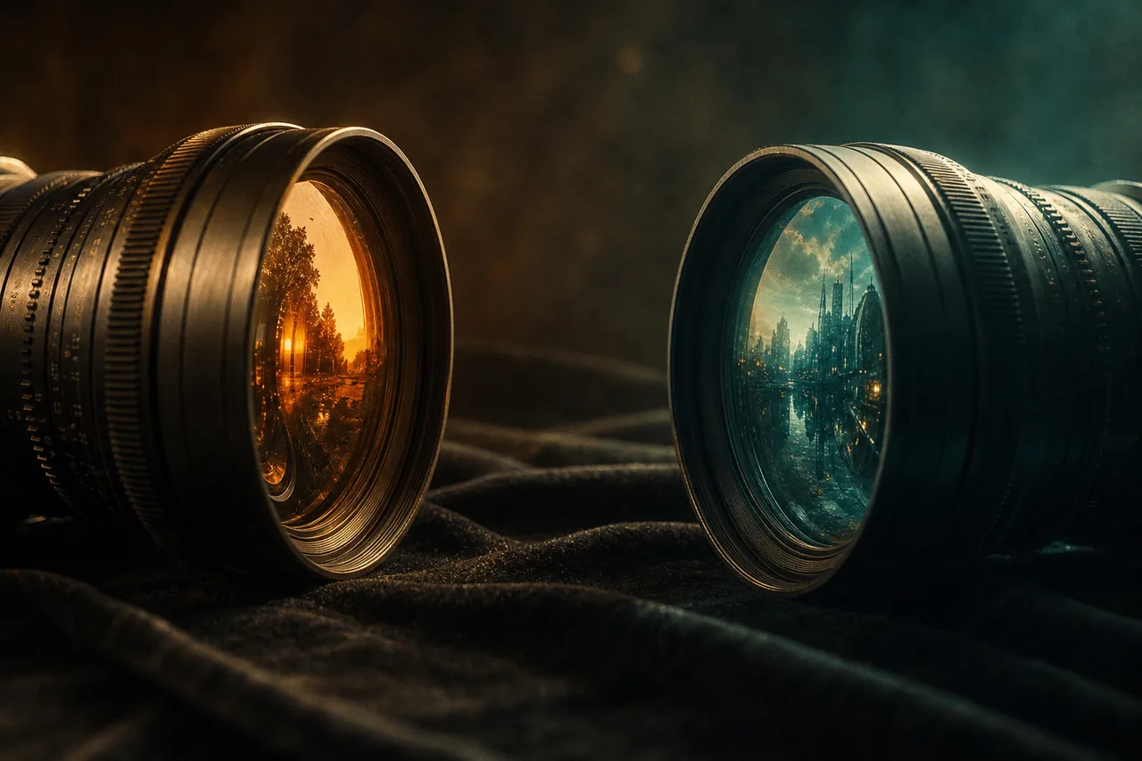 Two lenses reflecting different worlds