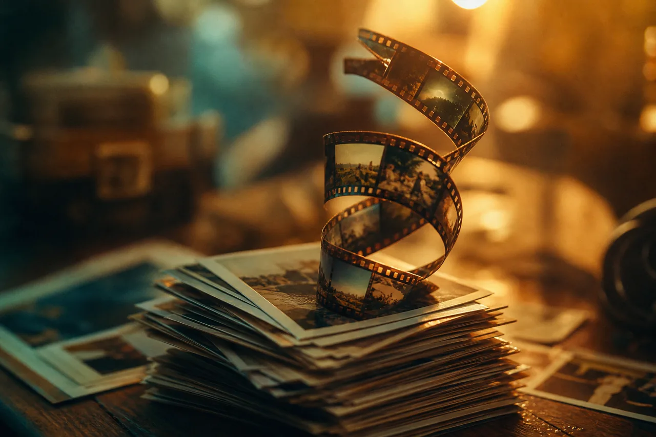 A photo stack sprouting a film strip