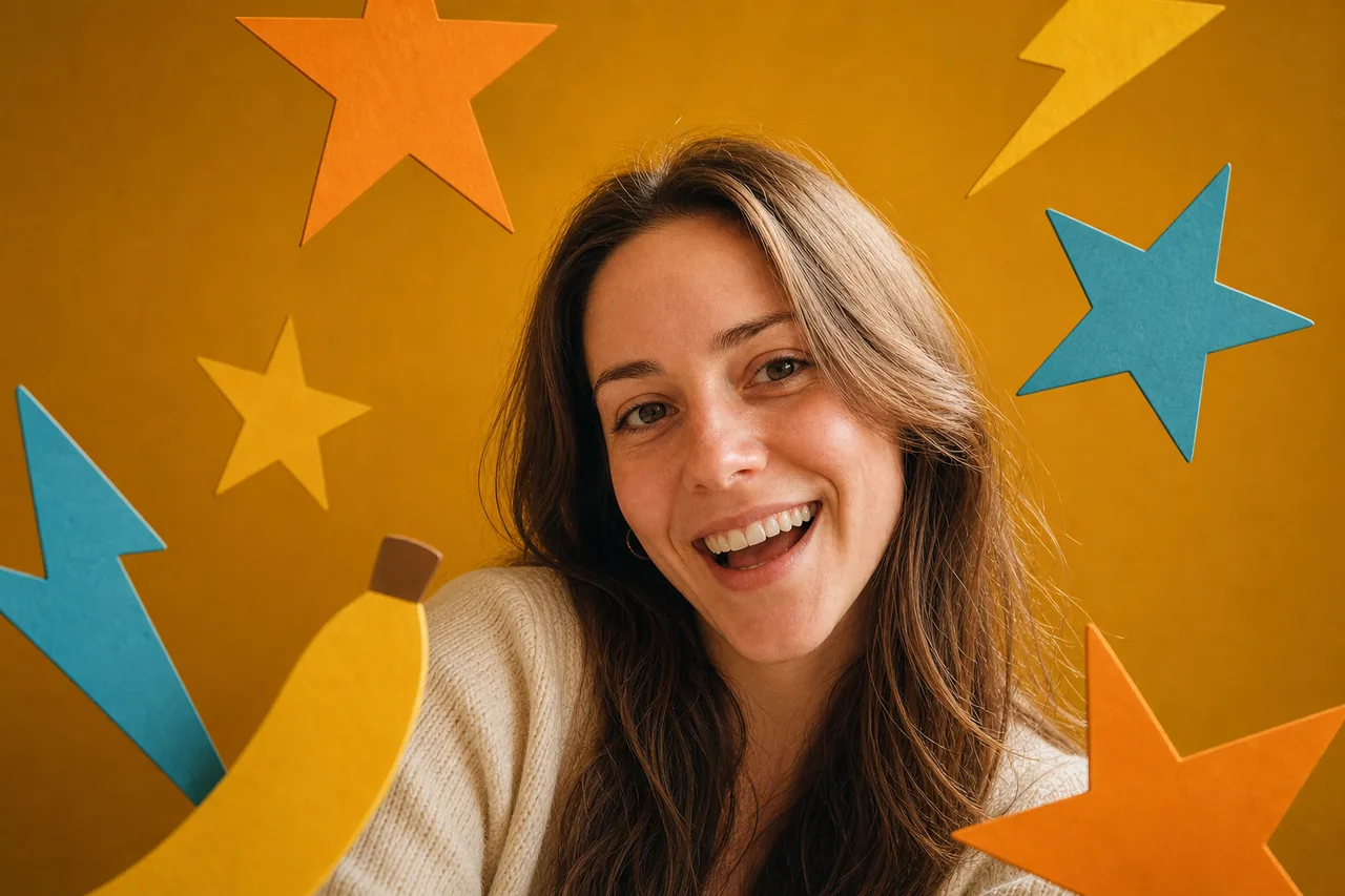Paper stars and a banana on yellow seamless