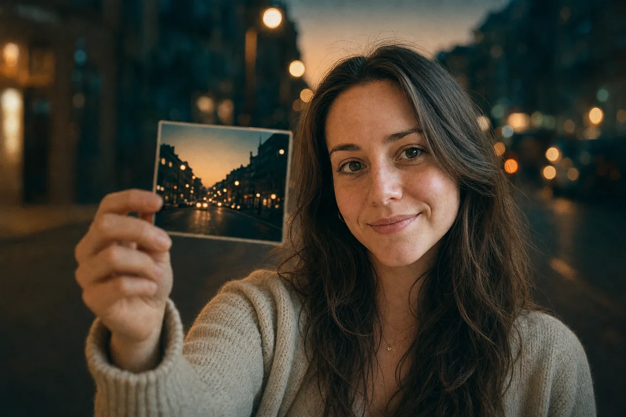 A film still held against the street that adopts its palette