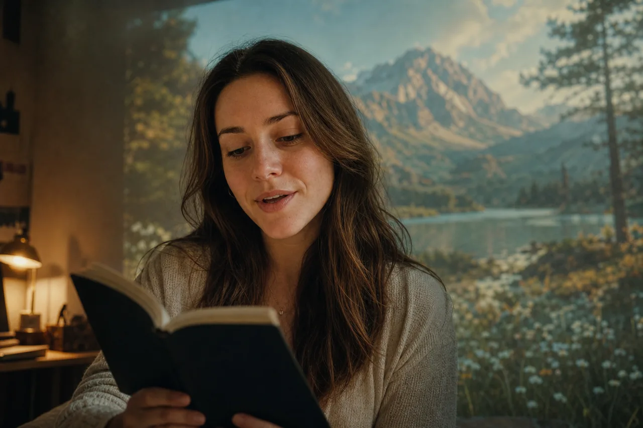 A sentence read aloud blooms into a projected landscape