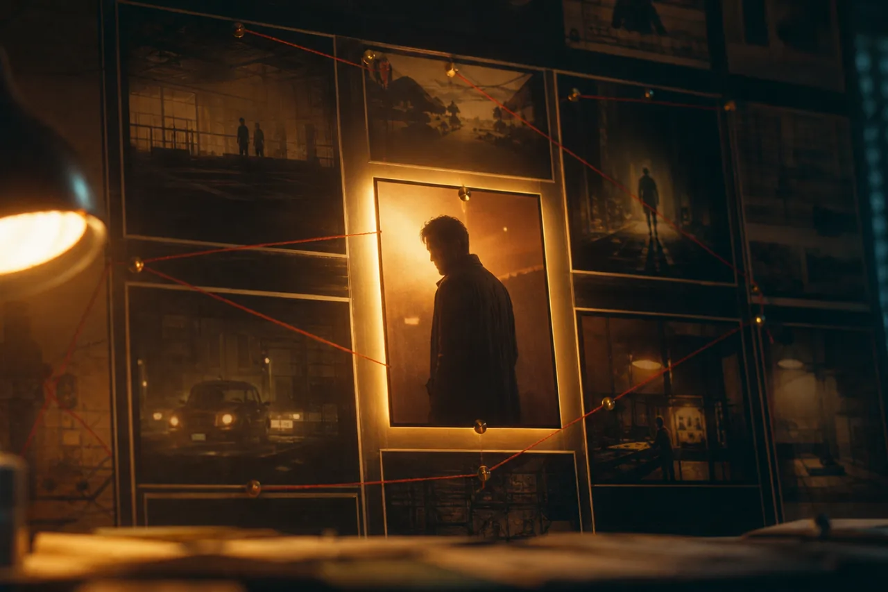 A storyboard wall with one glowing frame